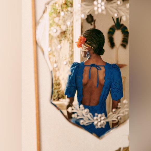 Sézane Ladya Embroidered Midi Dress in Vibrant Blue FR 44/ US 12 - Picture 4 of 13